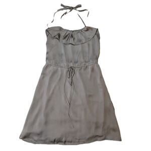 Tinley Road Halter Mini Dress Taupe Satin Look Elastic Waist Womens 2